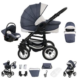 Bebebi Florenz   3 in 1 Kombi Kinderwagen Set   Luftreifen   Farbe: Neptun Blue Black