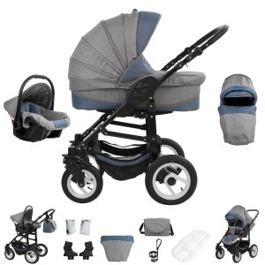 Bebebi Florenz   3 in 1 Kombi Kinderwagen Set   Luftreifen   Farbe: Da Vinci Blue Black