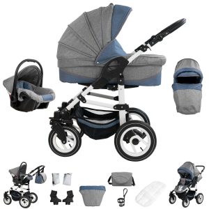 Bebebi Florenz   3 in 1 Kombi Kinderwagen Set   Luftreifen   Farbe: Da Vinci Blue White