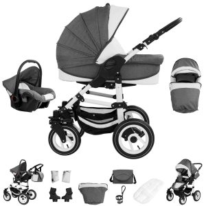 Bebebi Florenz   3 in 1 Kombi Kinderwagen Set   Luftreifen   Farbe: Marco Darkgrey White