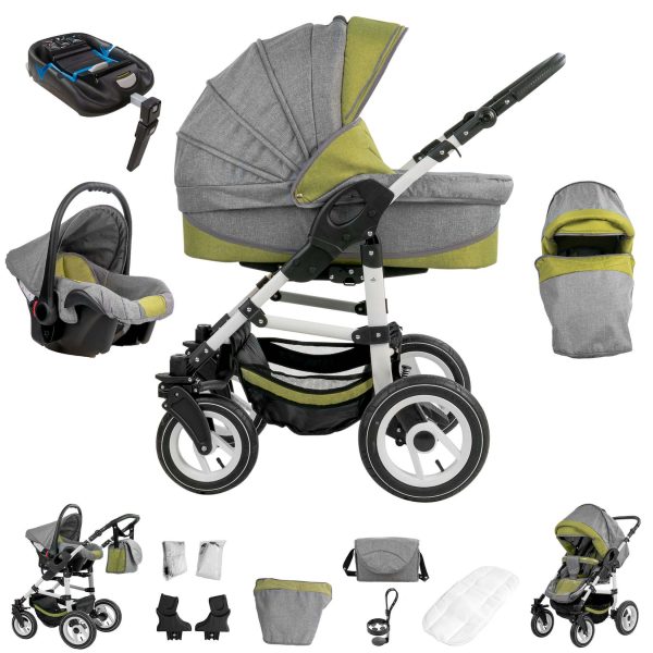 Bebebi Florenz   4 in 1 Kinderwagen Komplettset   ISOFIX Basis   Luftreifen   Farbe: Medici Green White