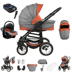 Bebebi Florenz   4 in 1 Kinderwagen Komplettset   ISOFIX Basis   Luftreifen   Farbe: Spirito Orange Black