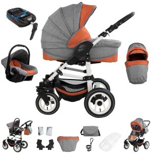 Bebebi Florenz   4 in 1 Kinderwagen Komplettset   ISOFIX Basis   Luftreifen   Farbe: Spirito Orange White