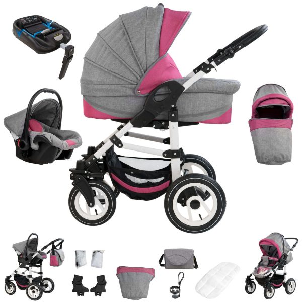 Bebebi Florenz   4 in 1 Kinderwagen Komplettset   ISOFIX Basis   Luftreifen   Farbe: Davanzati Pink White