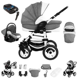 Bebebi Florenz   4 in 1 Kinderwagen Komplettset   ISOFIX Basis   Hartgummireifen   Farbe: Galileo Lightgrey White