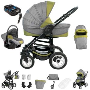 Bebebi Florenz   4 in 1 Kinderwagen Komplettset   ISOFIX Basis   Hartgummireifen   Farbe: Medici Green Black