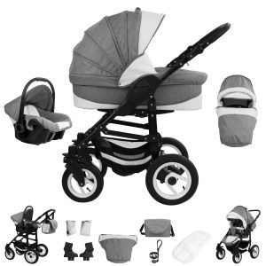 Bebebi Florenz   3 in 1 Kombi Kinderwagen Set   Hartgummireifen   Farbe: Galileo Lightgrey Black