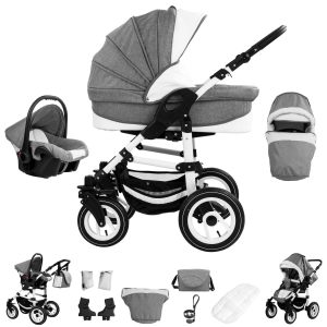 Bebebi Florenz   3 in 1 Kombi Kinderwagen Set   Hartgummireifen   Farbe: Galileo Lightgrey White