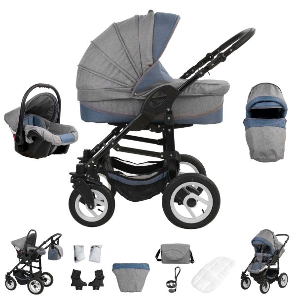 Bebebi Florenz   3 in 1 Kombi Kinderwagen Set   Hartgummireifen   Farbe: Da Vinci Blue Black