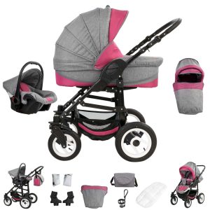 Bebebi Florenz   3 in 1 Kombi Kinderwagen Set   Hartgummireifen   Farbe: Davanzati Pink Black