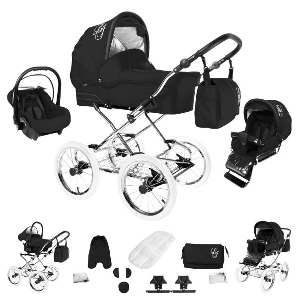 Bebebi Loving   3 in 1 Kombi Kinderwagen Set   Nostalgie Kinderwagen   Farbe: Black Tender Peak