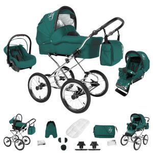 Bebebi Loving   3 in 1 Kombi Kinderwagen Set   Nostalgie Kinderwagen   Farbe: Green Ardent Peak