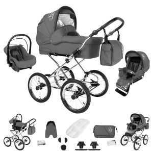 Bebebi Loving   3 in 1 Kombi Kinderwagen Set   Nostalgie Kinderwagen   Farbe: Grey Ardent Peak