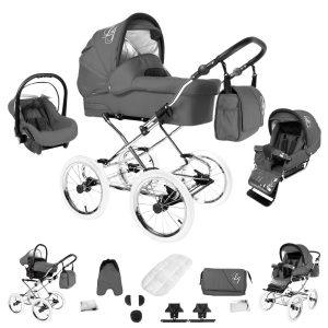 Bebebi Loving   3 in 1 Kombi Kinderwagen Set   Nostalgie Kinderwagen   Farbe: Grey Tender Peak