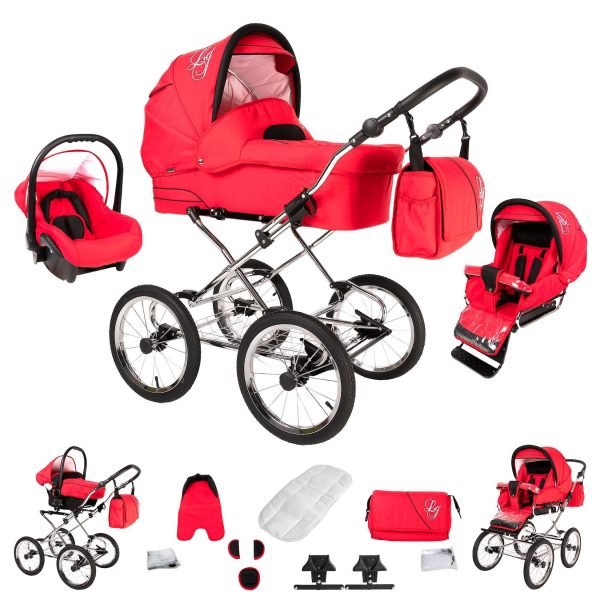 Bebebi Loving   3 in 1 Kombi Kinderwagen Set   Nostalgie Kinderwagen   Farbe: Red Ardent Peak