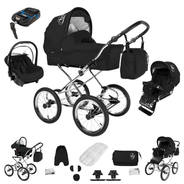 Bebebi Loving   4 in 1 Kinderwagen Komplettset   ISOFIX Basis   Nostalgie Kinderwagen   Farbe: Black Ardent Peak