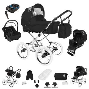 Bebebi Loving   4 in 1 Kinderwagen Komplettset   ISOFIX Basis   Nostalgie Kinderwagen   Farbe: Black Tender Peak