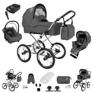 Bebebi Loving   4 in 1 Kinderwagen Komplettset   ISOFIX Basis   Nostalgie Kinderwagen   Farbe: Grey Ardent Peak