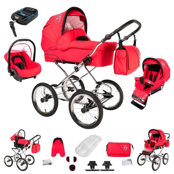 Bebebi Loving   4 in 1 Kinderwagen Komplettset   ISOFIX Basis   Nostalgie Kinderwagen   Farbe: Red Ardent Peak