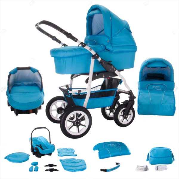 Bebebi Bellami   3 in 1 Kombi Kinderwagen Set   Hartgummireifen   Farbe: Bellaqua