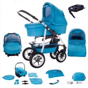 Bebebi Bellami   4 in 1 Kinderwagen Komplettset   ISOFIX Basis   Luftreifen   Farbe: Bellaqua