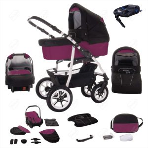 Bebebi Bellami   4 in 1 Kinderwagen Komplettset   ISOFIX Basis   Luftreifen   Farbe: Bellaviola