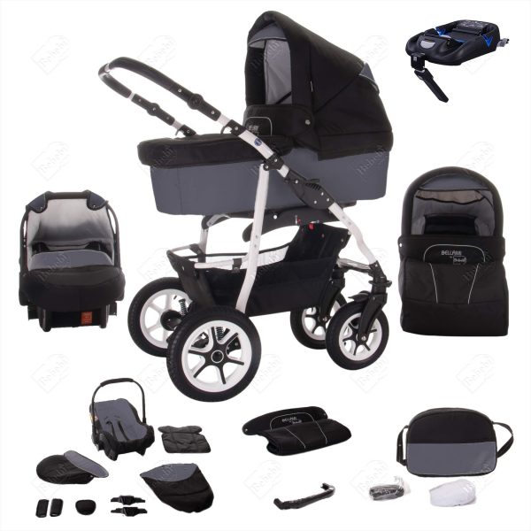 Bebebi Bellami   4 in 1 Kinderwagen Komplettset   ISOFIX Basis   Luftreifen   Farbe: Bellagrigio