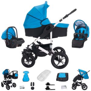 Bebebi Florida   3 in 1 Kombi Kinderwagen Set   Hartgummireifen   Farbe: Floblue