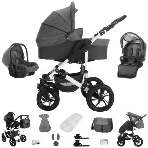 Bebebi Florida   3 in 1 Kombi Kinderwagen Set   Hartgummireifen   Farbe: Flojeans