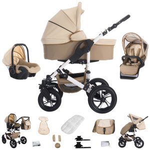 Bebebi Florida   3 in 1 Kombi Kinderwagen Set   Hartgummireifen   Farbe: Flocream