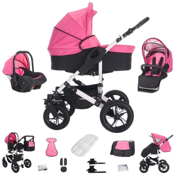 Bebebi Florida   3 in 1 Kombi Kinderwagen Set   Luftreifen   Farbe: Flopink