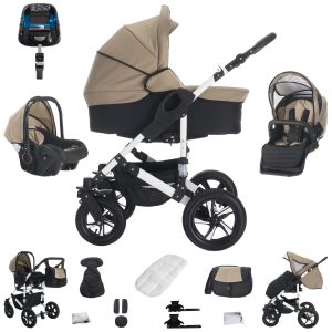 Bebebi Florida   4 in 1 Kinderwagen Komplettset   ISOFIX Basis   Hartgummireifen   Farbe: Flotaupe