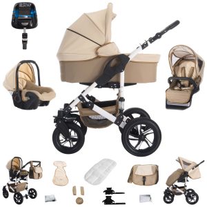 Bebebi Florida   4 in 1 Kinderwagen Komplettset   ISOFIX Basis   Hartgummireifen   Farbe: Flocream