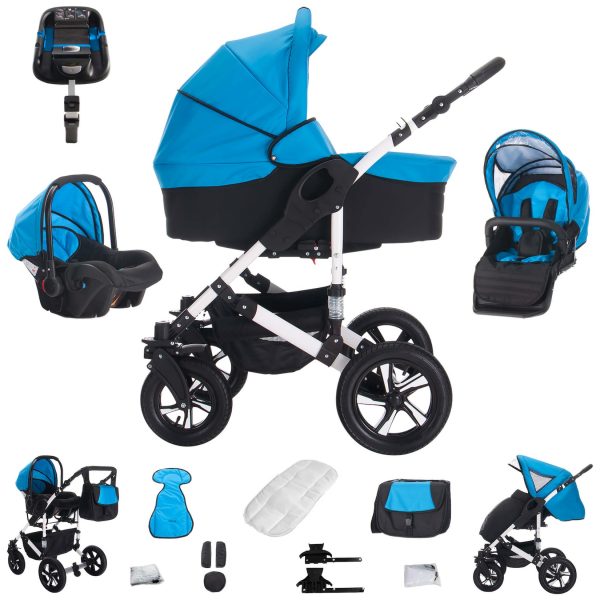 Bebebi Florida   4 in 1 Kinderwagen Komplettset   ISOFIX Basis   Luftreifen   Farbe: Floblue