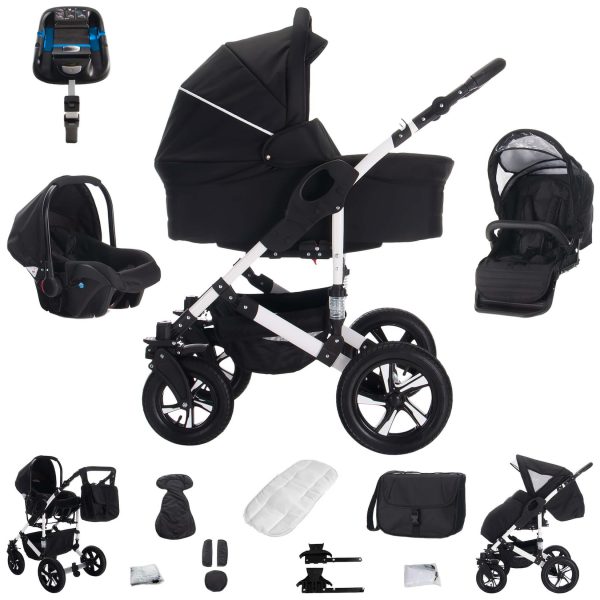 Bebebi Florida   4 in 1 Kinderwagen Komplettset   ISOFIX Basis   Luftreifen   Farbe: Floblack