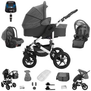 Bebebi Florida   4 in 1 Kinderwagen Komplettset   ISOFIX Basis   Luftreifen   Farbe: Flojeans