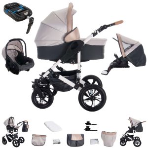 Bebebi myVARIO   4 in 1 Kinderwagen Komplettset   ISOFIX Basis   Luftreifen   Farbe: myHoney